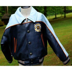 1st Down Boys Kids Jacket Sports Classic American Letterman Bomber Faux Leather